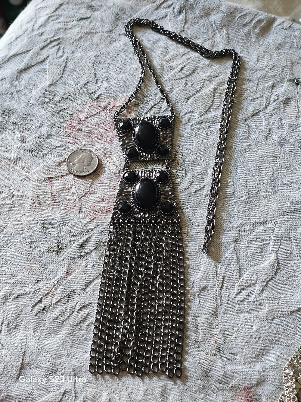 Bohemian Black Stone Fringe Pendant Necklace